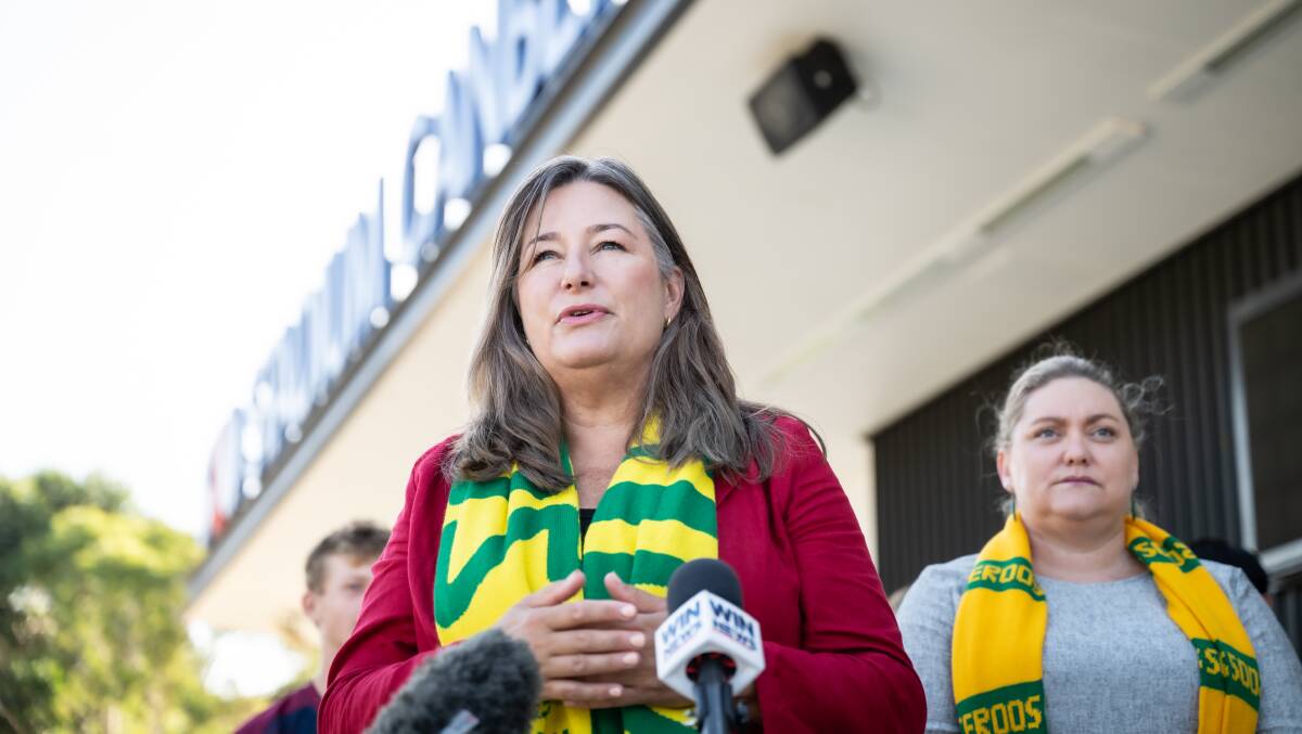 ACT Sport Minister Yvette Berry flanked by Capital Football boss Samantha Farrow. Picture by Karleen Minney