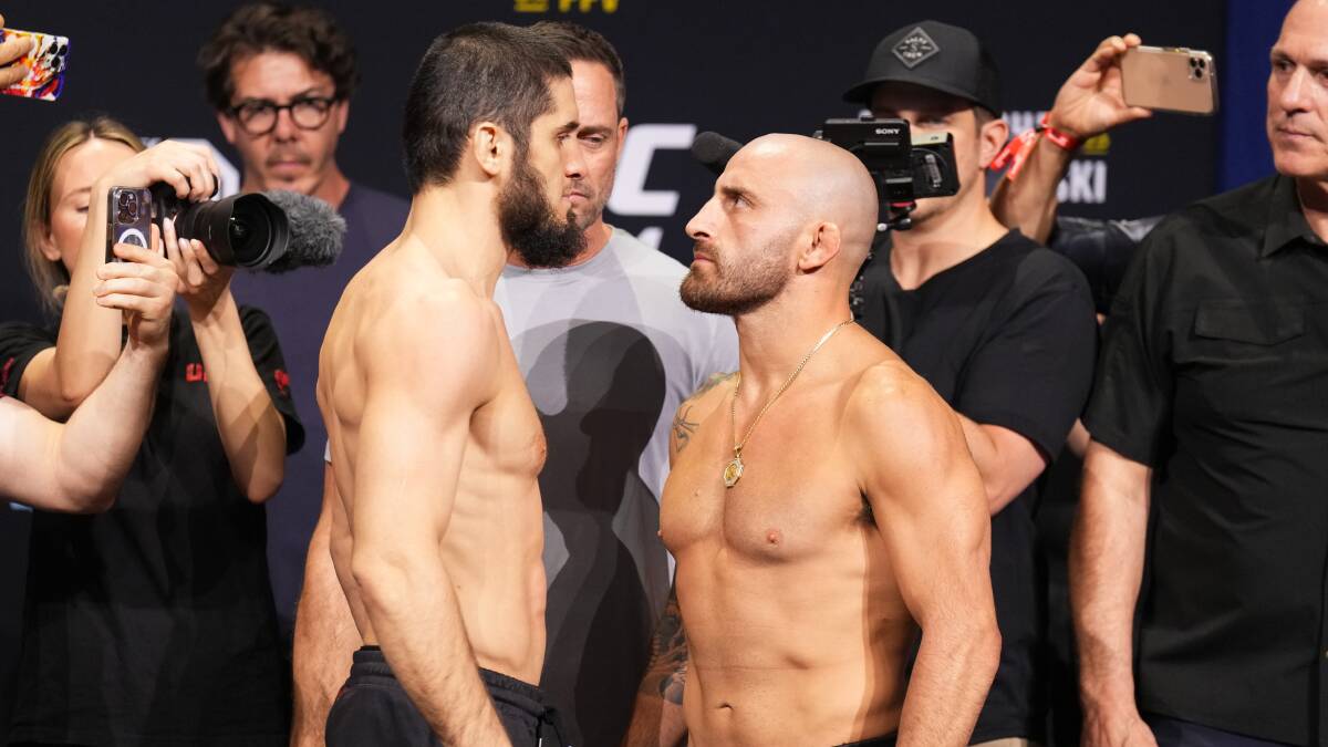 Islam Makhachev and Alexander Volkanovski fight for the UFC lightweight title in Perth on Sunday. Picture Getty Images