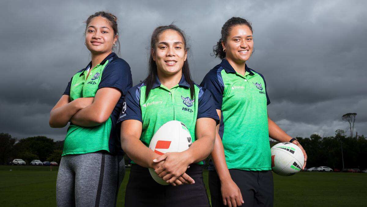 Monalisa Soliola, Simaima Taufa and Zahara Temara are the first NRLW signings for the Canberra Raiders. Picture by Sitthixay Ditthavong