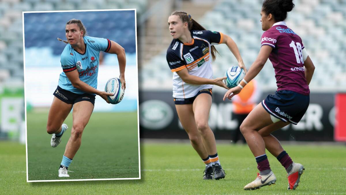 Former Brumbies playmaker Ella Ryan returns as a Waratah this weekend. Pictures by Sitthixay Ditthavong (main)/Getty (inset)