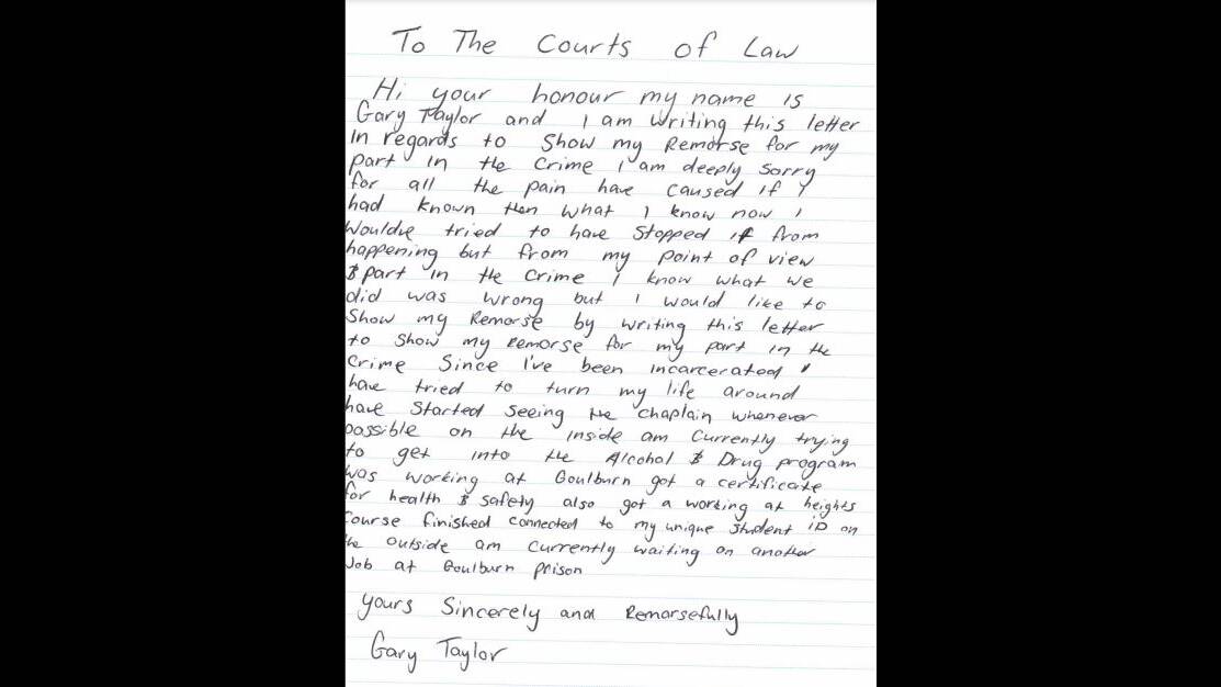 Gary Taylor's letter to the court.