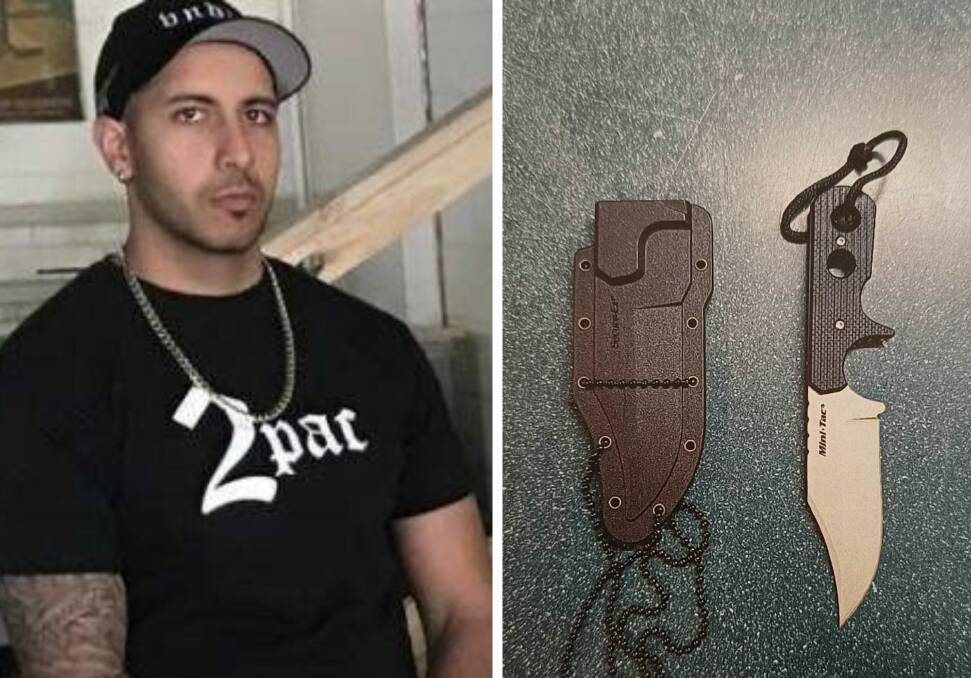 Axel Sidaros and the knife he hid in a necklace. Pictures supplied