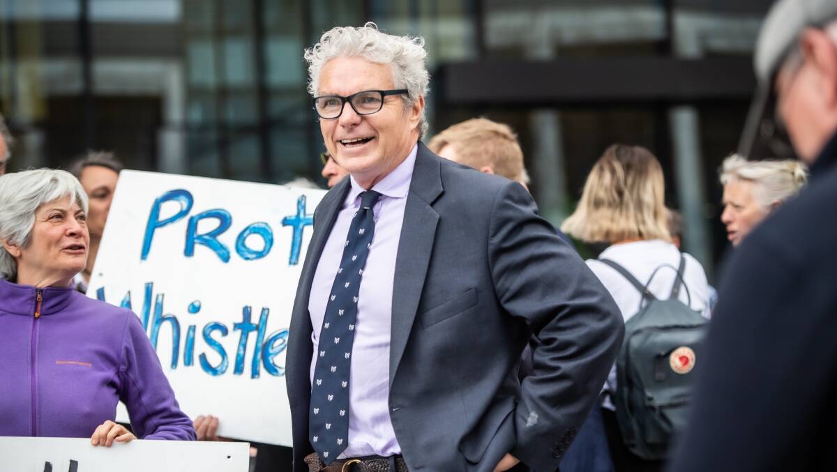 David McBride at a rally held to support him outside the ACT courts last year. Picture by Karleen Minney
