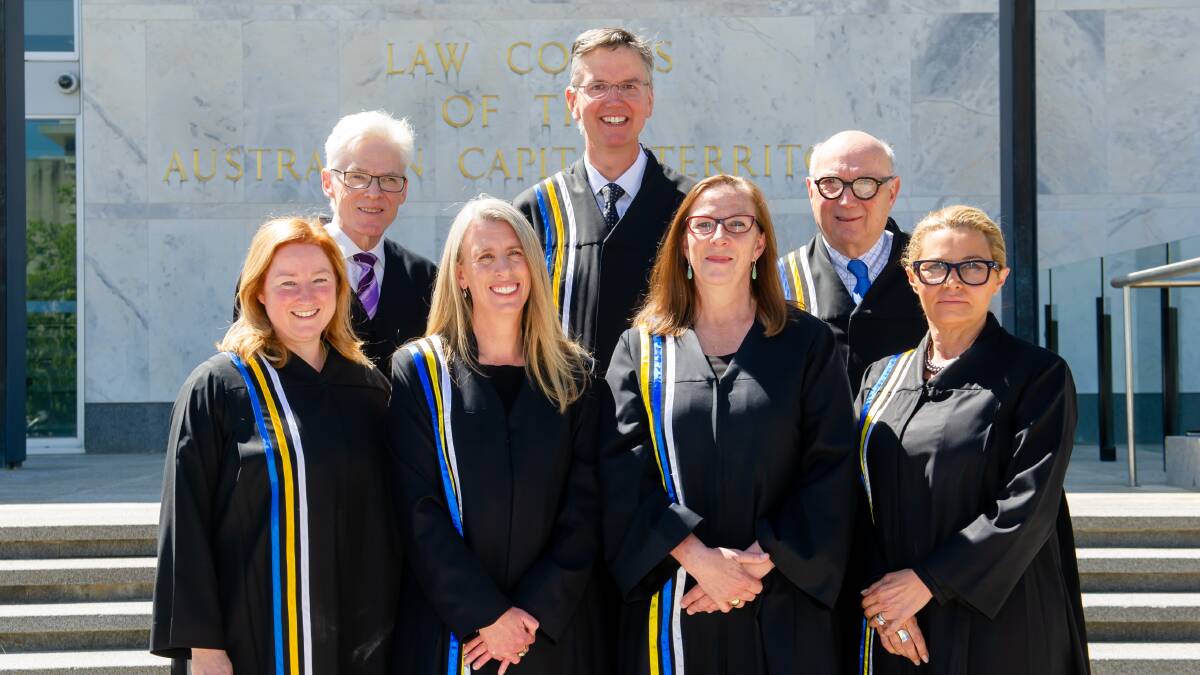 Associate Justice Verity McWilliam, left, with the judges who comprised the ACT Supreme Court bench in November 2022. Picture by Elesa Kurtz