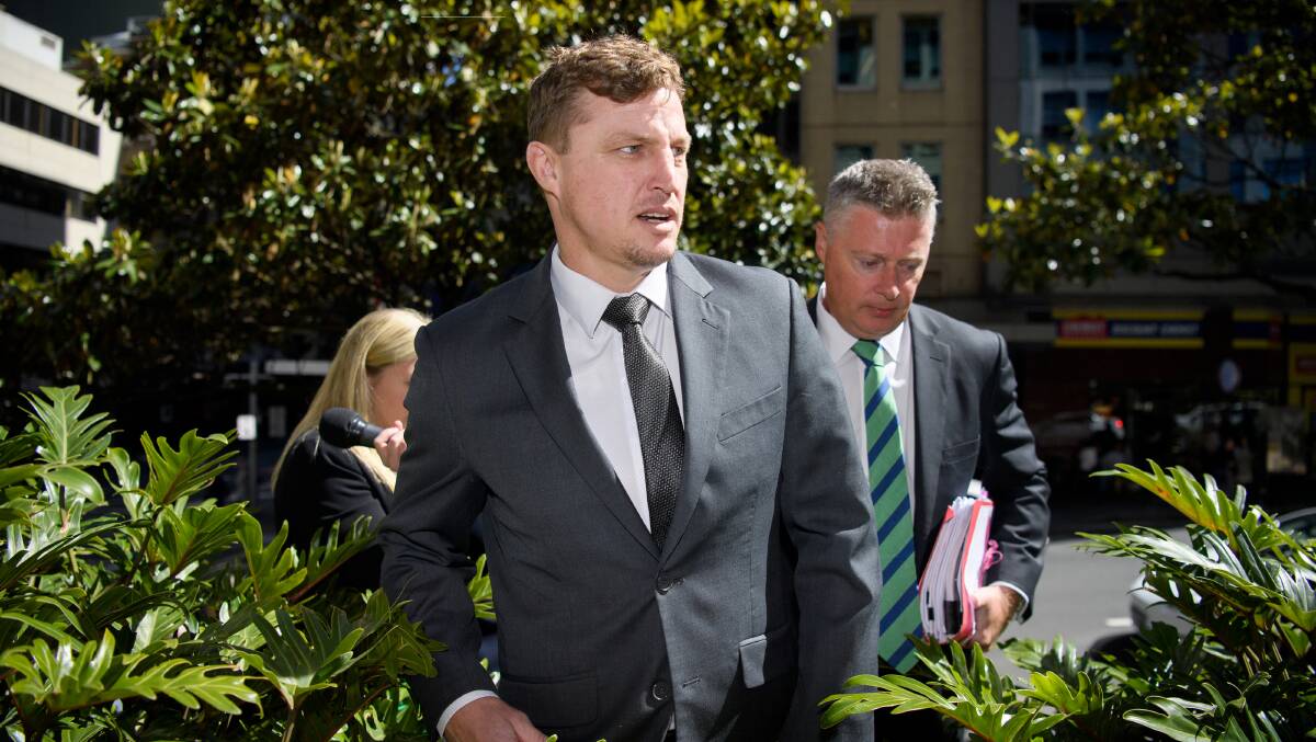Brett Finch arrives at court, with solicitor Paul McGirr, for his sentencing on Wednesday. Picture AAP