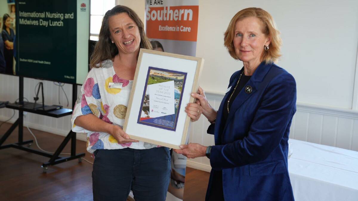 Southern Midwife of the Year 2023 Hannah Bird with SNSWLHD board chair Elizabeth Hoskins. Picture supplied