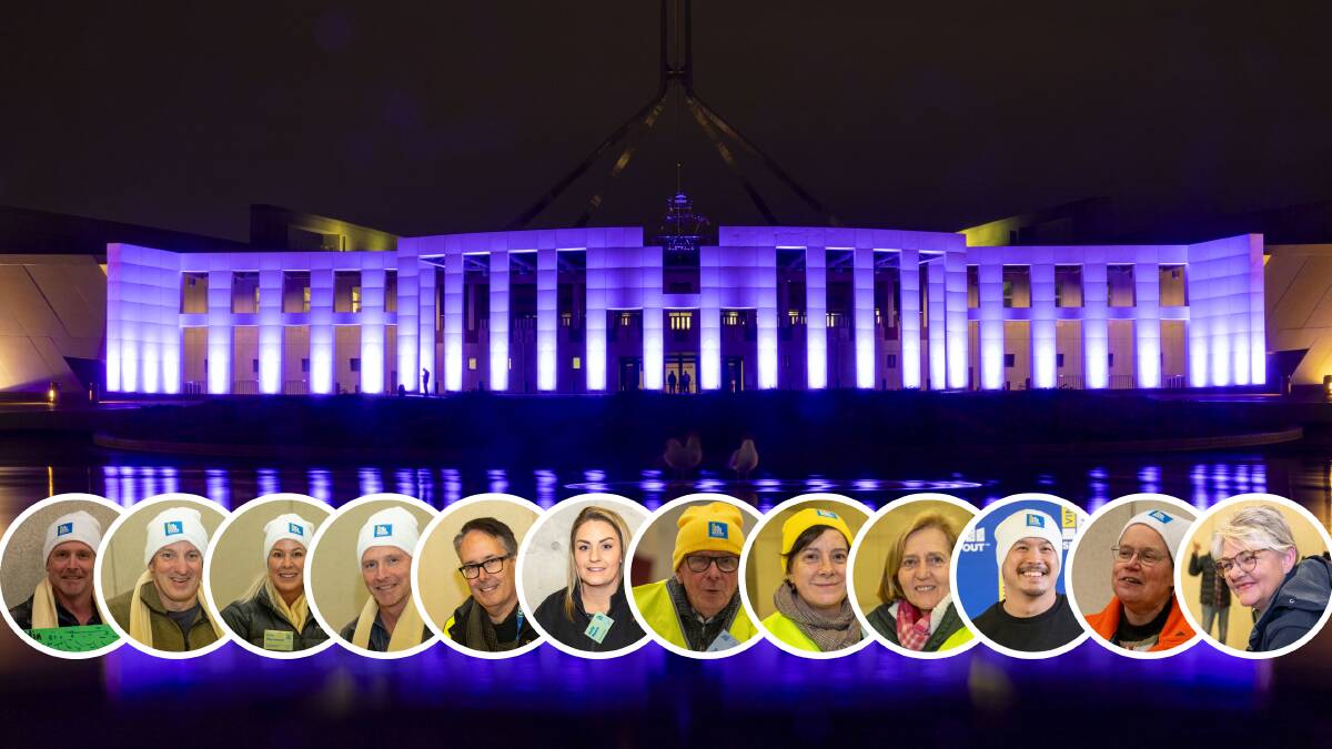 Parliament House was lit up in Vinnies blue on Thursday night to mark the Vinnies CEP Sleepout held in the underground public carpark. Picture by Gary Ramage