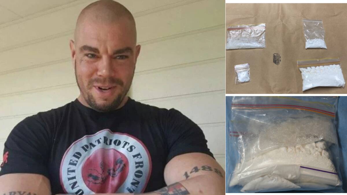 Nathan Davidson, who faced court on Wednesday, and items police say they seized from an Amaroo home. Pictures Facebook, supplied
