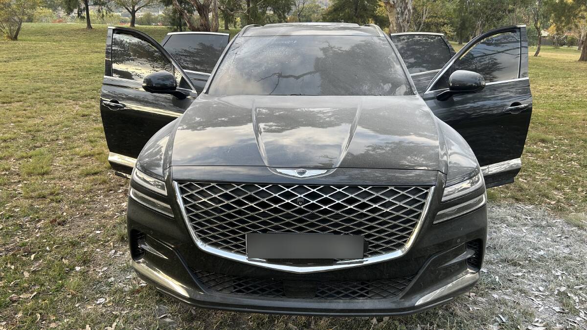 The stolen Genesis GV80 was located partially burnt out in Theodore. Picture ACT Policing