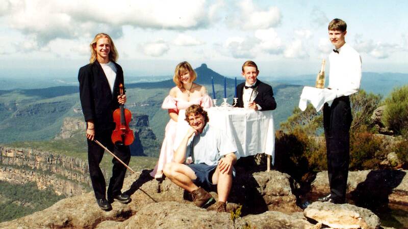 All five members of the ANUMC who clambered up the Castle on 18 April 1993 on the trip that spurned a three-decade long tradition that continues today, (l-r) Nigel Snoad, Nicky Davies, Duncan McIntyre, Shane Rattenbury, and Will Keogh. Picture Duncan McIntyre