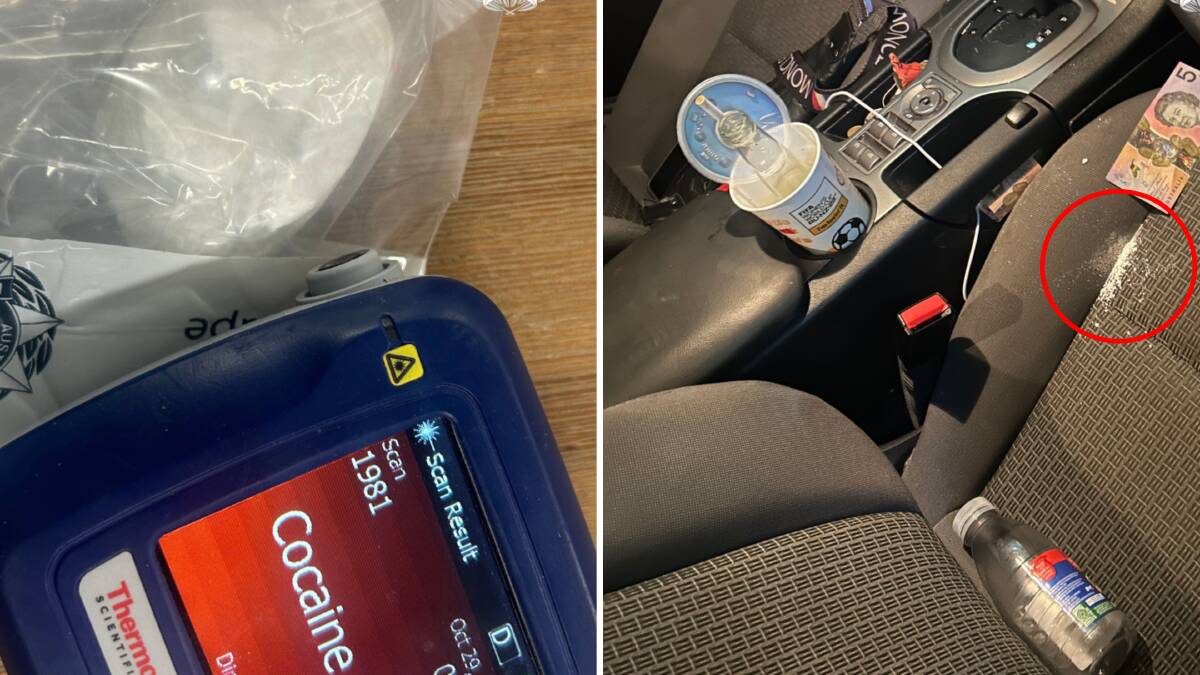 Police say they seized drugs from the car, and saw a woman try to disperse a white powder from the driver's seat. Pictures supplied