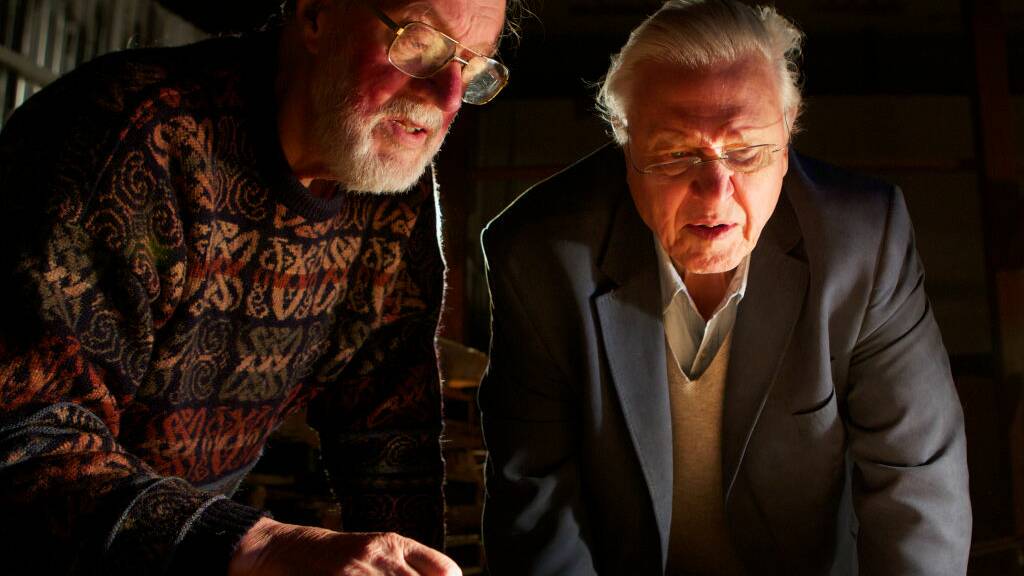 Dr Alex Ritchie and Sir David Attenborough together in Canowindra where a large fish fossil site was partly excavated, 2013. Pictuer by Janie Barret