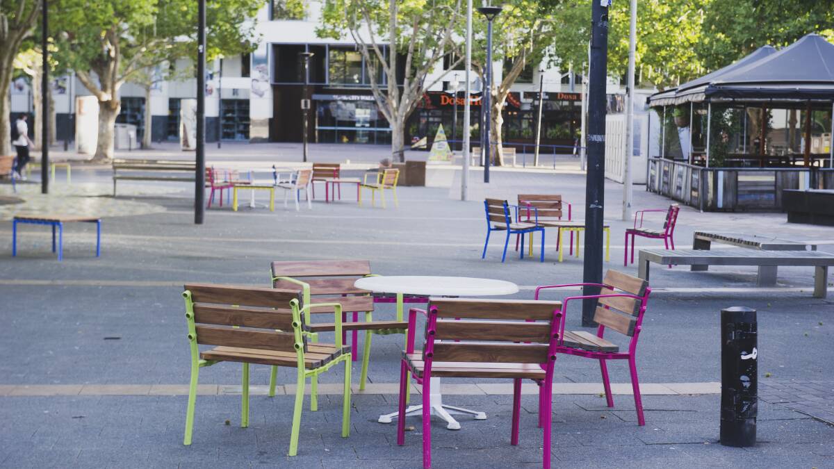 An empty Garema Place in Canberra city. Picture by Dion Georgopoulos