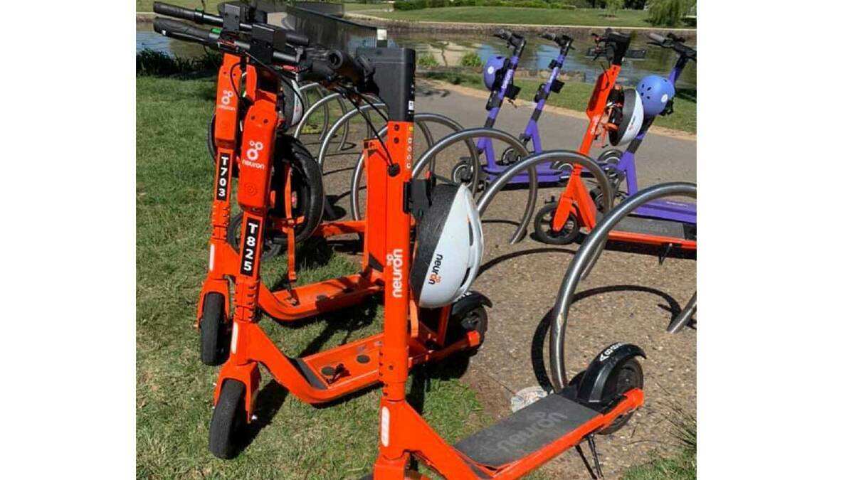 Damaged scooters with rechargable batteries removed have been spotted near the National Carilion. Picture: Facebook/Canberra Community Notice Board Group