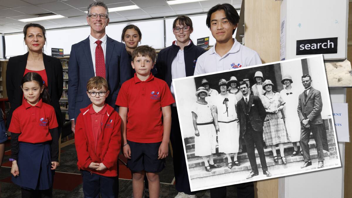 Telopea staff and students from today, and the 1920s. Pictures Keegan Carroll, supplied