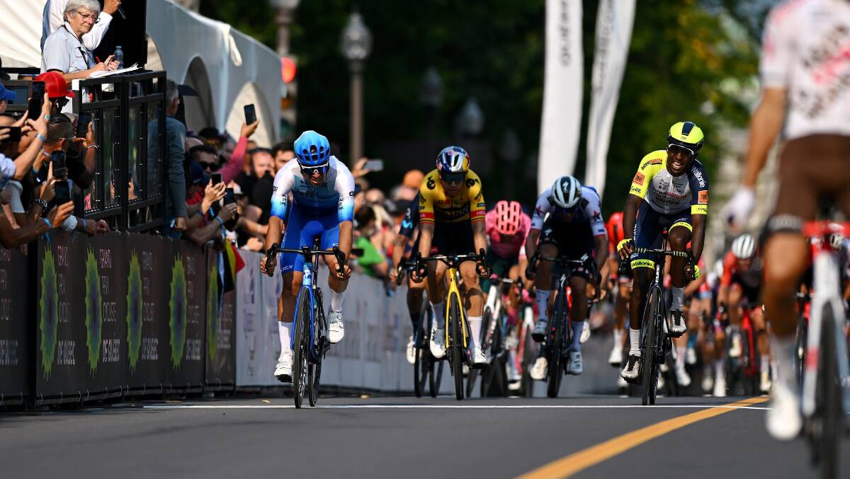 Michael Matthews won the bunch's sprint to the line to finish second but could not close the gap Benoit Cosnefroy created. Picture by Getty Images