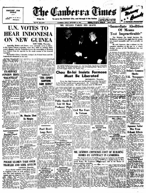 The front page of The Canberra Times on September 24, 1954.