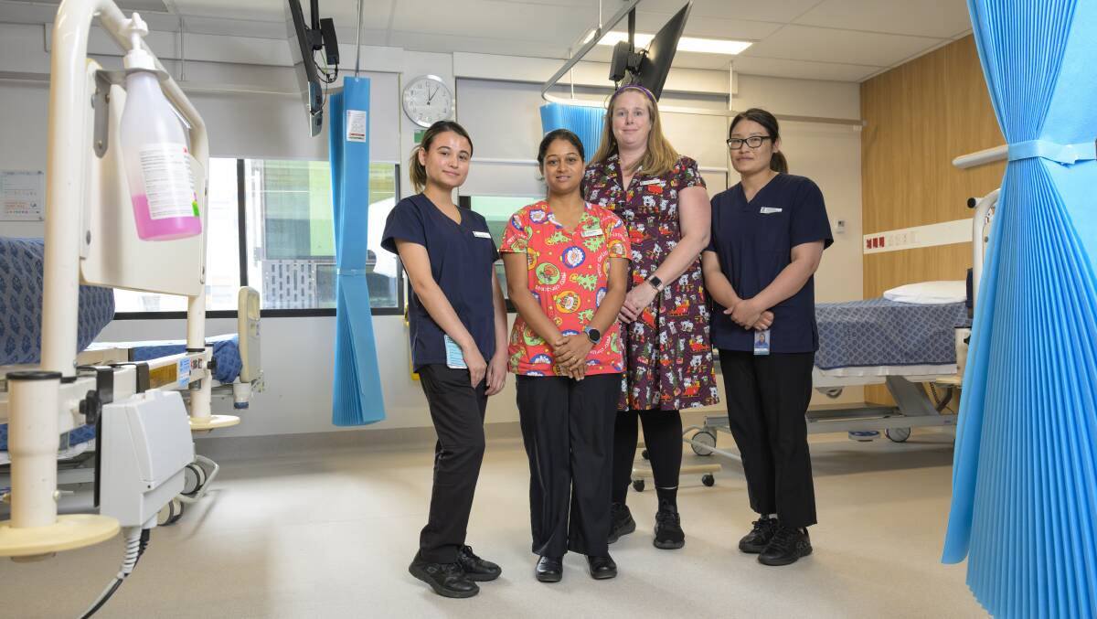 Canberra Health Services nurses Binita Deuja, Suvechha Ghimire, Tracy Morton and Phuntsho Wangmo. Picture by Keegan Carroll