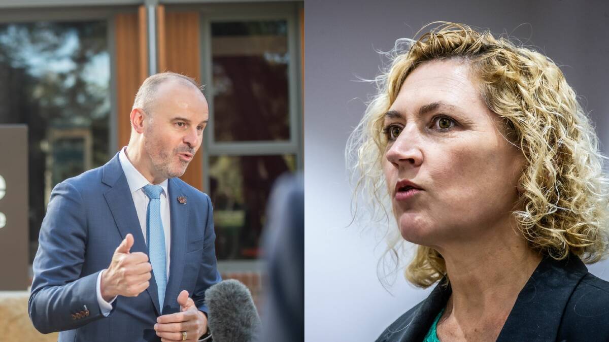 ACT Chief Minister Andrew Barr and Disability Minister Emma Davidson are at odds on spending targets for the NDIS. Pictures by Karleen Minney 