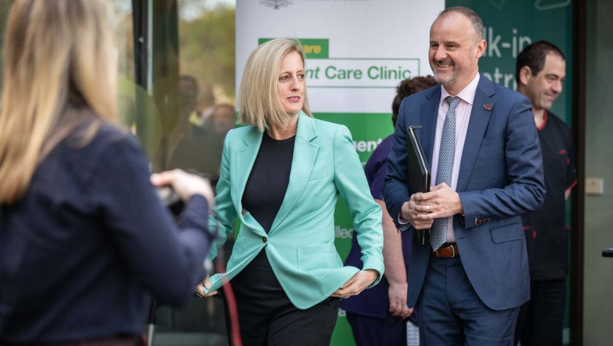 ACT senator Katy Gallagher and ACT Chief Minister Andrew Barr announcing that walk-in centres will join the urgent care clinic network. Picture by Karleen Minney