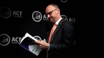 Chief Minister Andrew Barr with the ACT 224-25 budget papers. Picture by Elesa Kurtz 