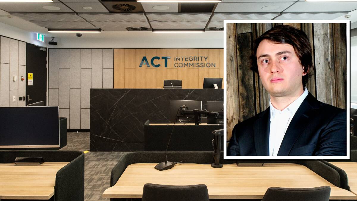 The ACT Integrity Commission's hearing room and Josh Ceramidas (inset), pictured in 2013. Pictures by Sitthixay Ditthavong, Melissa Adams