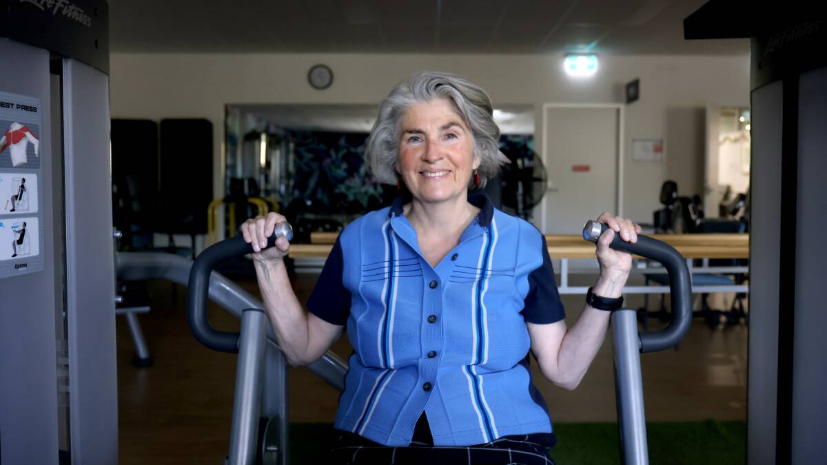 Deborah Garden had never done a chest press before she started at the University of Canberra's cancer wellness clinic. Picture by James Croucher 