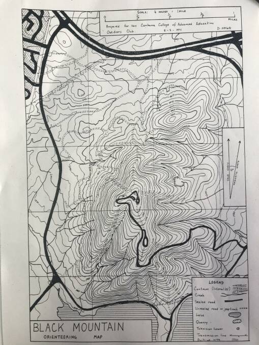 The first course map used for orienteering in Canberra. Picture: Supplied