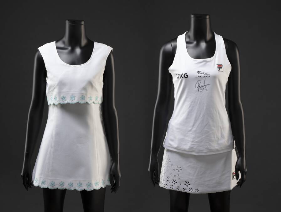 Dresses worn by Evonne Goolagong Cawley and Ash Barty in their respective Wimbledon finals. Picture: National Museum of Australia