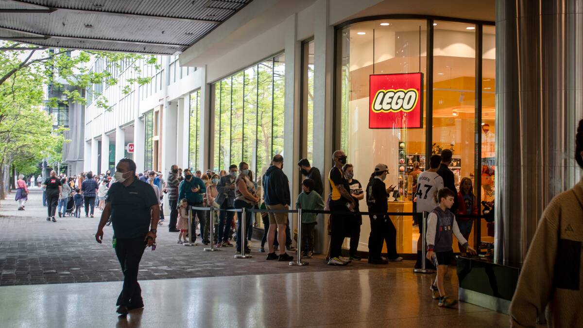 Long queue of people at the opening of Lego Certified Store in the Canberra Centre. Picture by Elesa Kurtz 