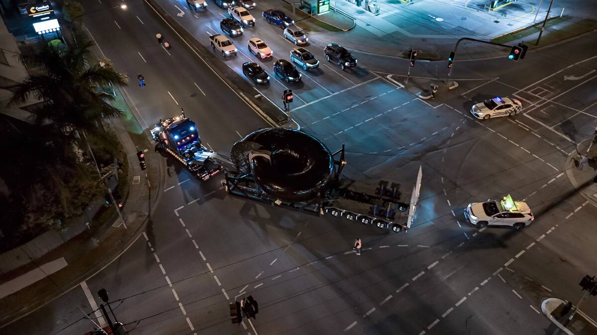Lindy Lee's Ouroboros block an entire intersection as it makes its way south to Canberra. Picture supplied