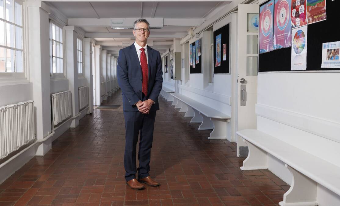 Principal of Telopea Jason Holmes in one of the corridors of the 100-year-old school. Picture by Keegan Carroll
