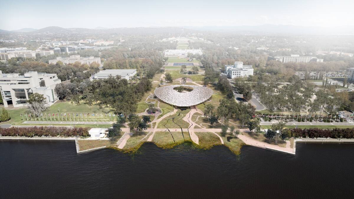 Artist's impression of the winning Ngurra design by Djinjama and COLA Studio, Hassell and Edition Office. Picture by Wax Studios