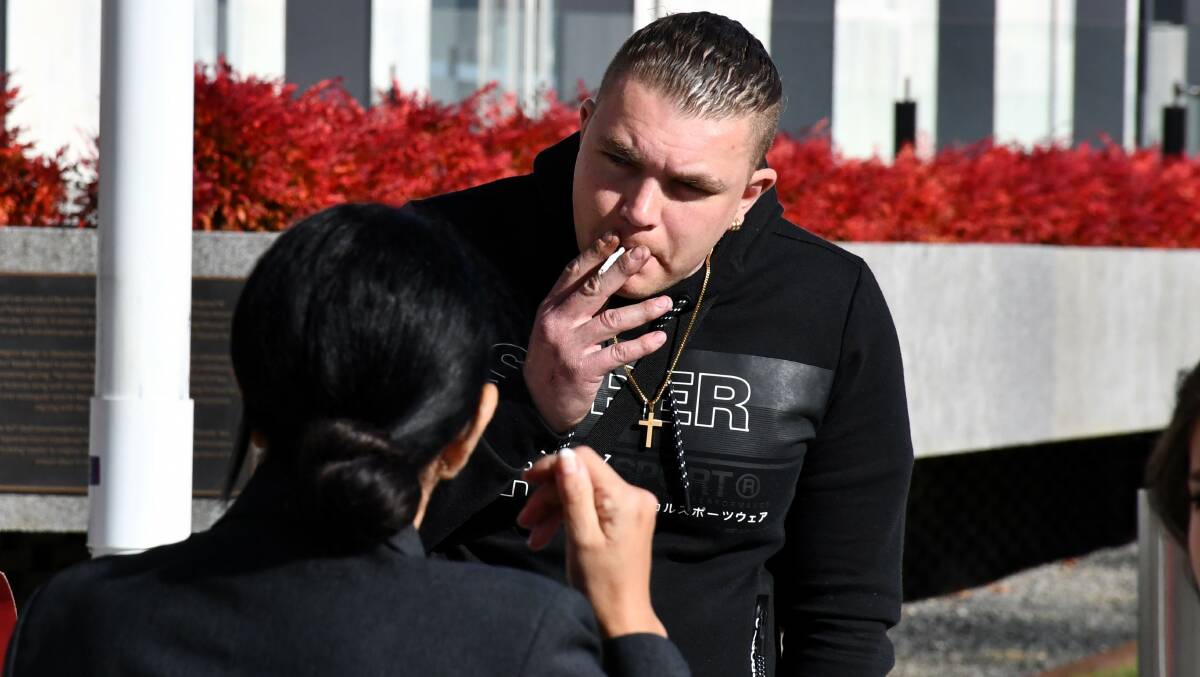 Danny Klobucar speaks to Marie-Solvy Leclair outside court on Monday. Picture by Blake Foden
