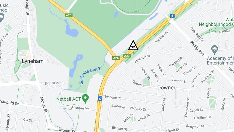 The location of the crash on the Federal Highway near Downer. Picture ACT ESA