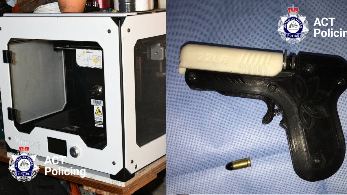 A 3D printer and gun allegedly found by police. Pictures supplied