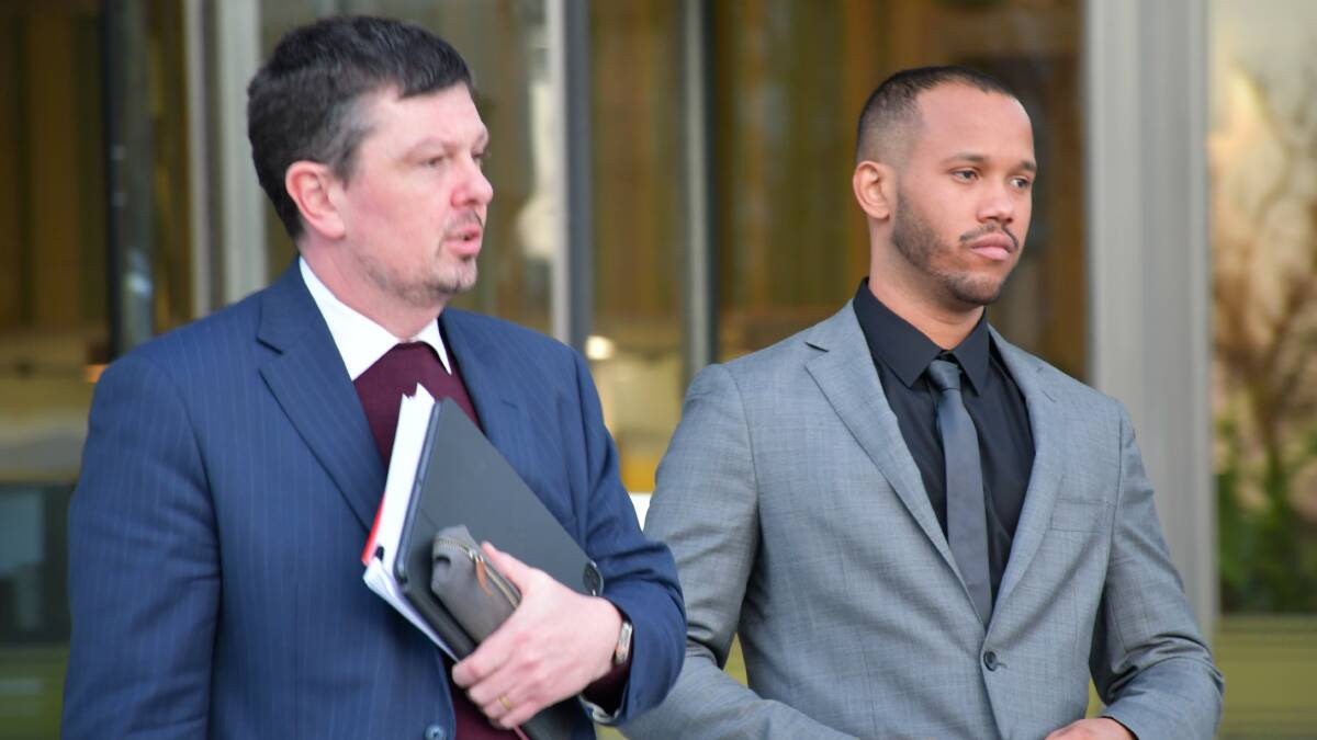 Lawyer Michael Kukulies-Smith leaves court with his client, William Rendall, right, on Tuesday. Picture by Hannah Neale