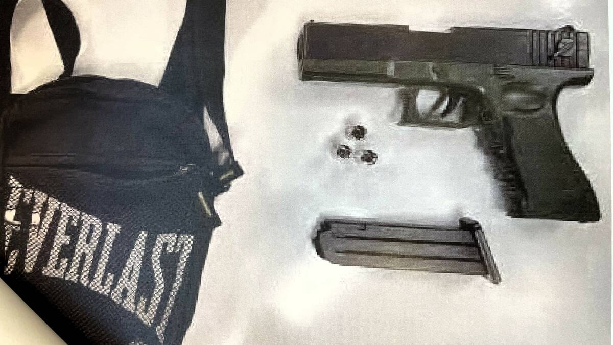 A "man bag" and firearm allegedly found in Ali Haragli's possession. Picture supplied