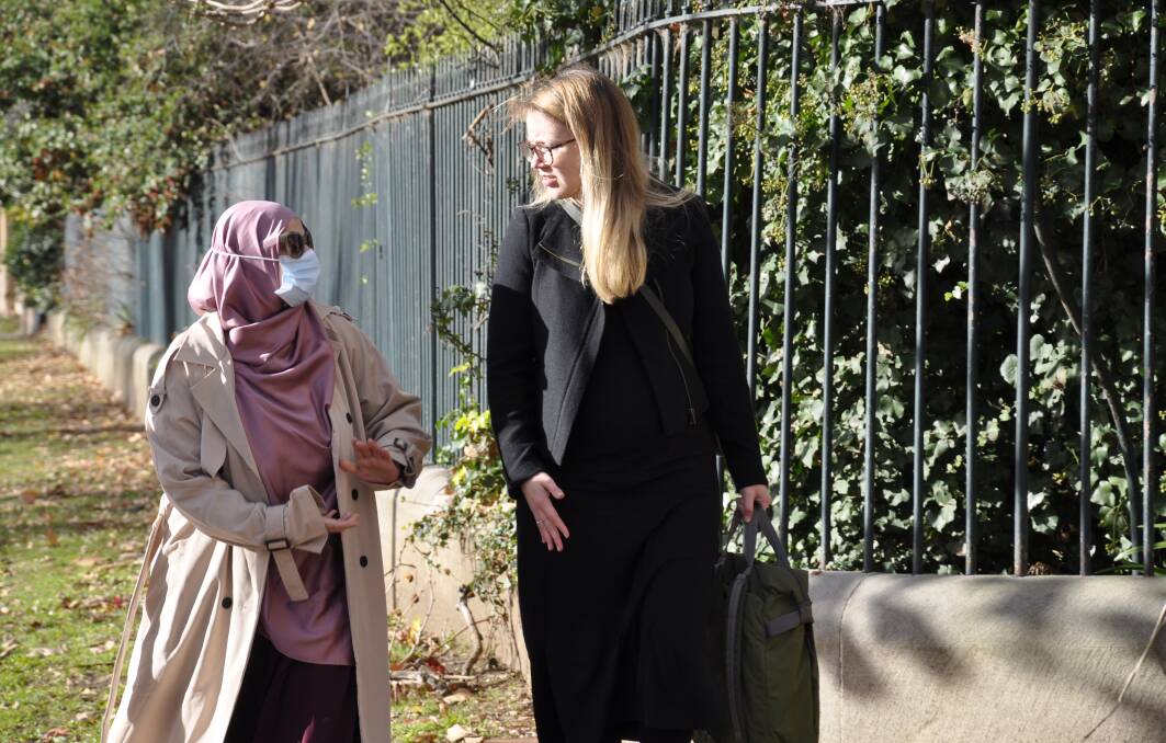 Mariam Raad (left) arrives at Goulburn Local Court with a a member of her legal team. Picture by Louise Thrower