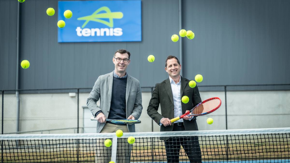 Canberra International director Lawrence Robertson and Tennis ACT chief Mark La Brooy. Picture by Karleen Minney