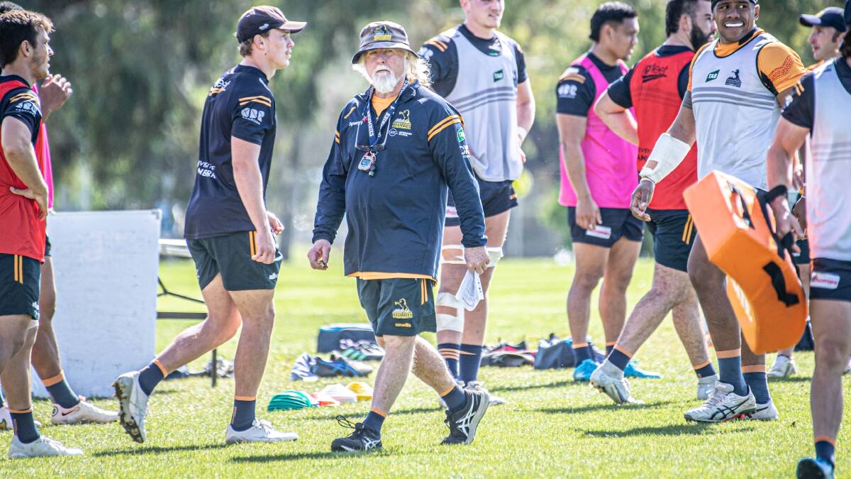 ACT Brumbies assistant coach Laurie Fisher casts a close eye over training on Monday. Picture by Karleen Minney