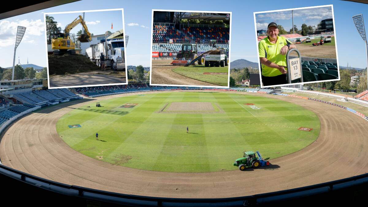 Groundskeepers have started the arduous process of ripping up the Manuka Oval surface. Pictures by Elesa Kurtz