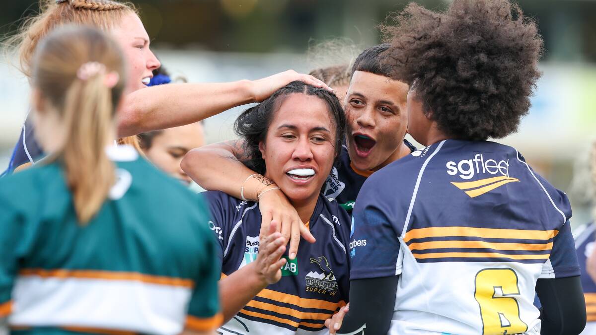 Brumbies hooker Tania Naden celebrates a try in Saturday's clash with the Waratahs. Picture by Sitthixay Ditthavong