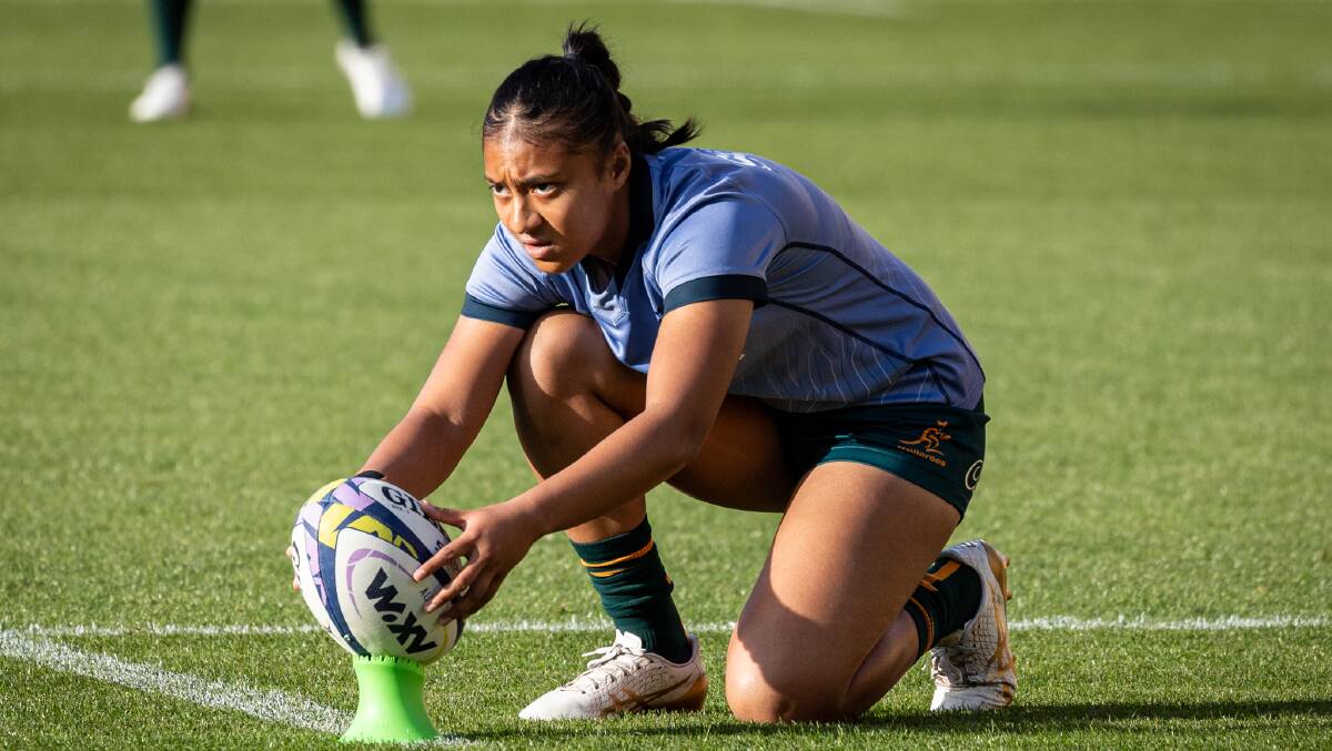 Brumbies and Wallaroos rookie Faitala Moleka is lining up a pair of goals. Picture Rugby Australia