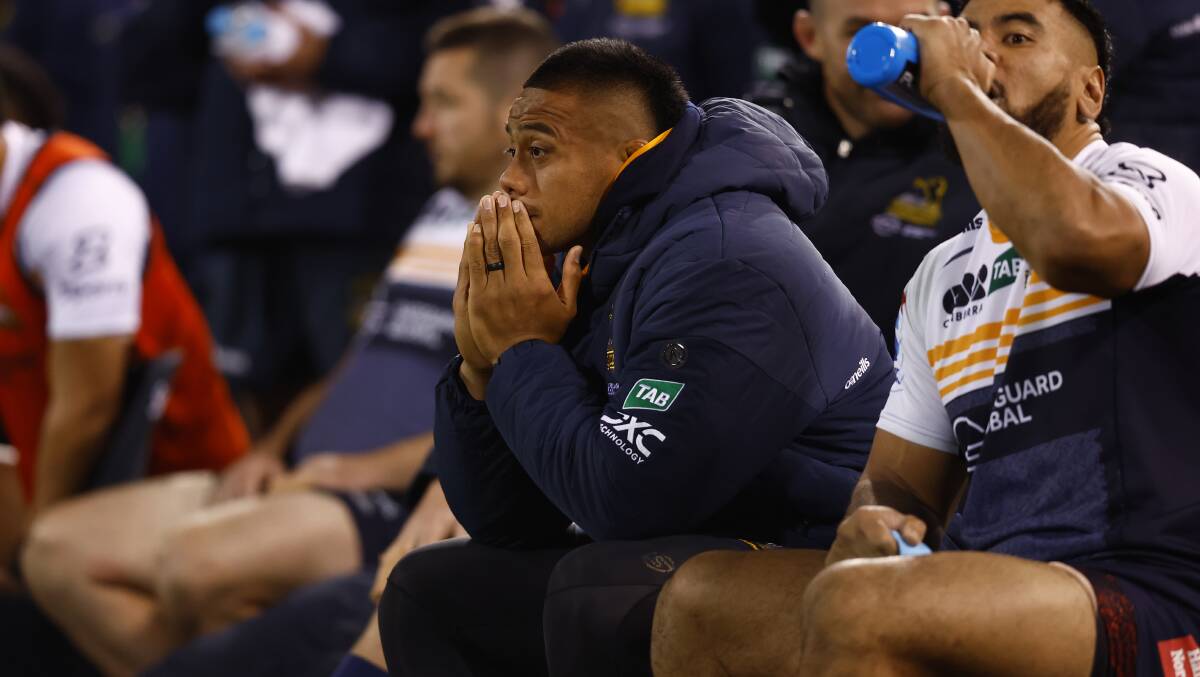 Allan Alaalatoa was forced to watch the Brumbies' final three games from the sidelines after injuring his calf. Picture by Keegan Carroll