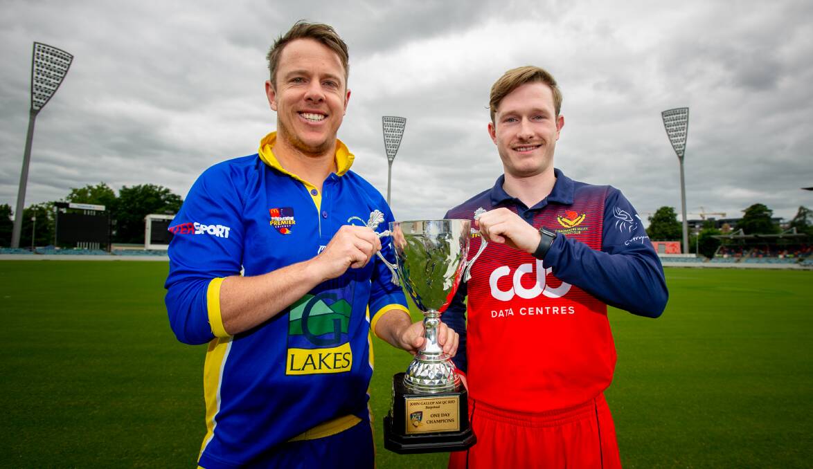 Sam Williams and Blake Ivery with the John Gallop Cup ahead of Sunday's clash. Picture by Elesa Kurtz.