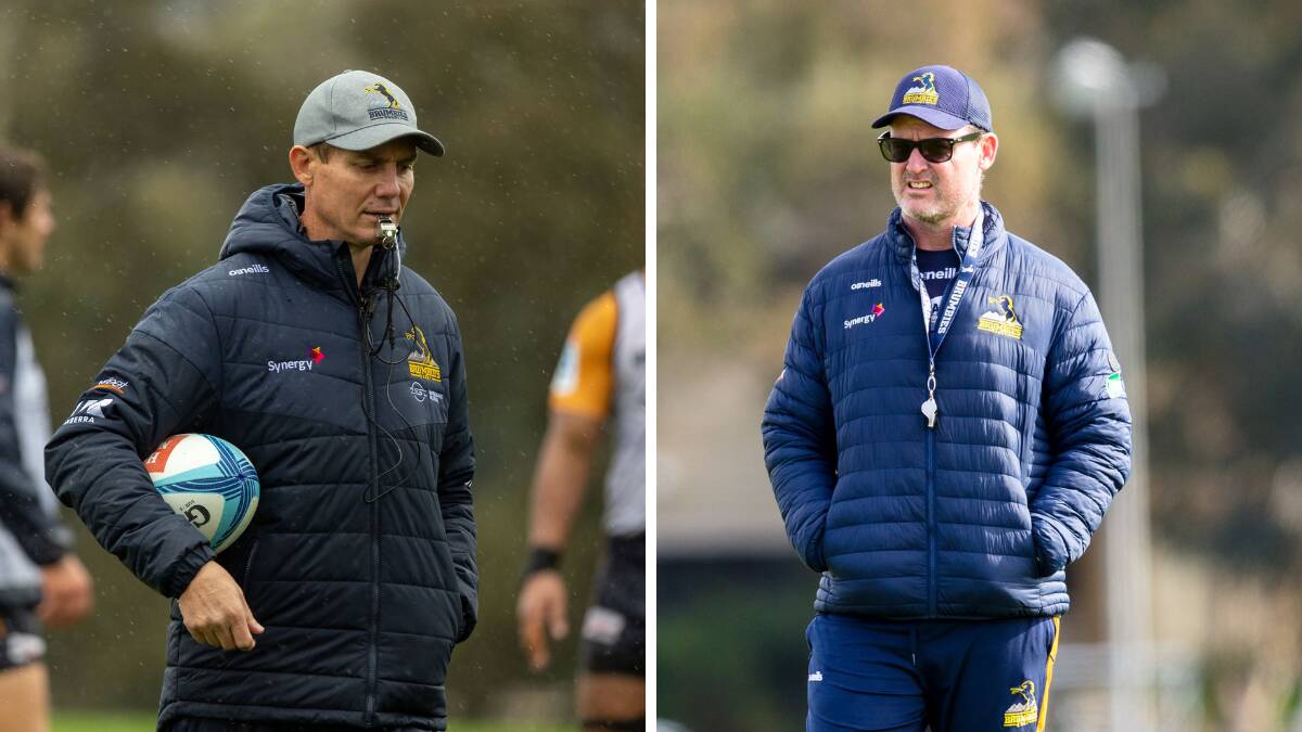 Current Brumbies coach Stephen Larkham and former coach Dan McKellar have emerged as leading contenders to replace Eddie Jones as Wallabies coach. Pictures by Gary Ramage and Keegan Carroll