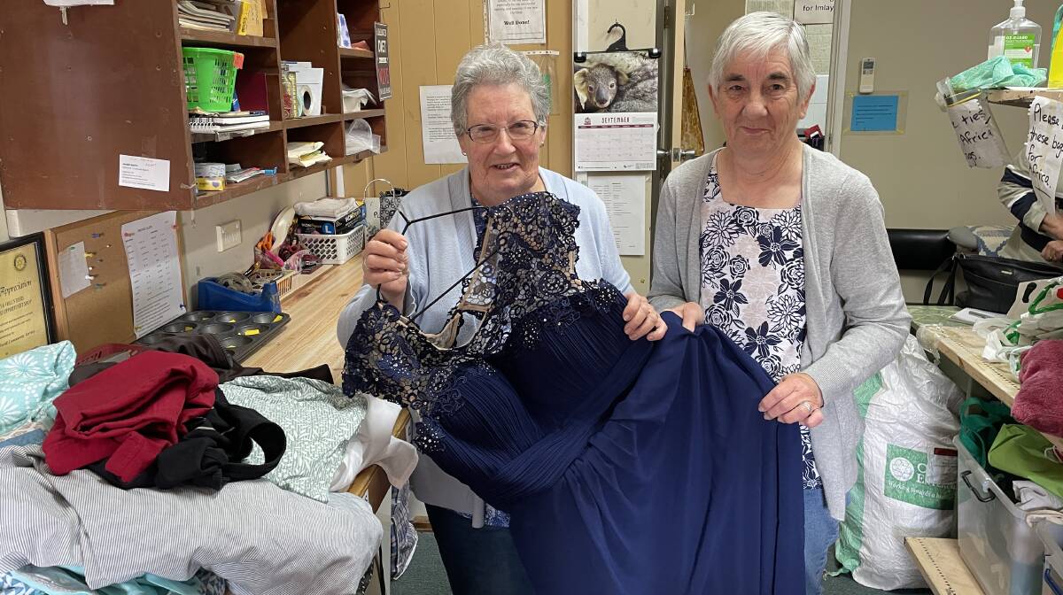 Ruth Umback and Wendy Griffin sort through some of the donations at the Pambula Op Shop. Picture by Denise Dion