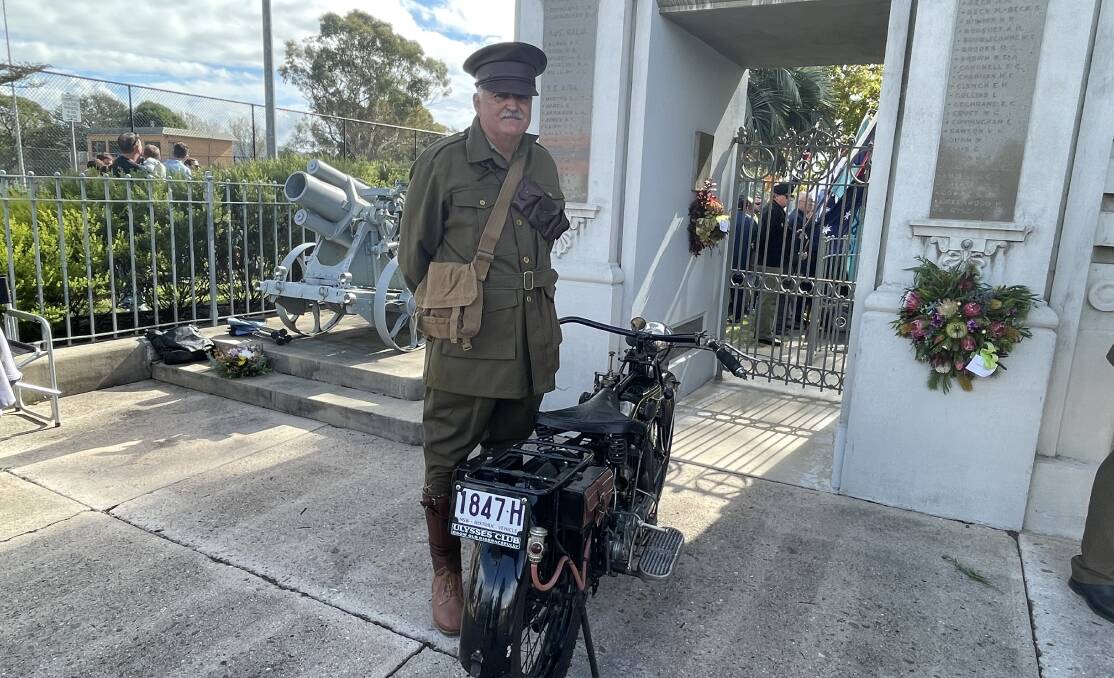 Warwick Wilton of the 7th Light Horse Regiment at the Bega Memorial Gate in 2022. 