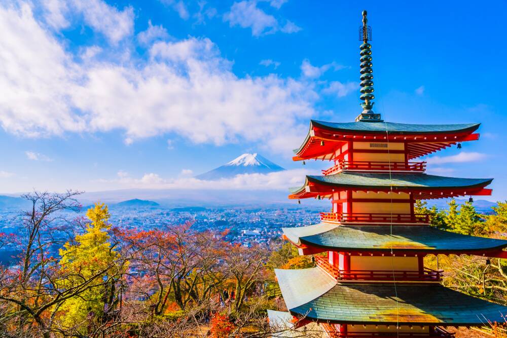Chureito red Pagoda and Mt Fuji. Picture Shutterstock